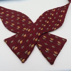 Robert Talbott Bow Tie Red Yellow Gray Polka Dot 2.5" Wide Self Tie Silk